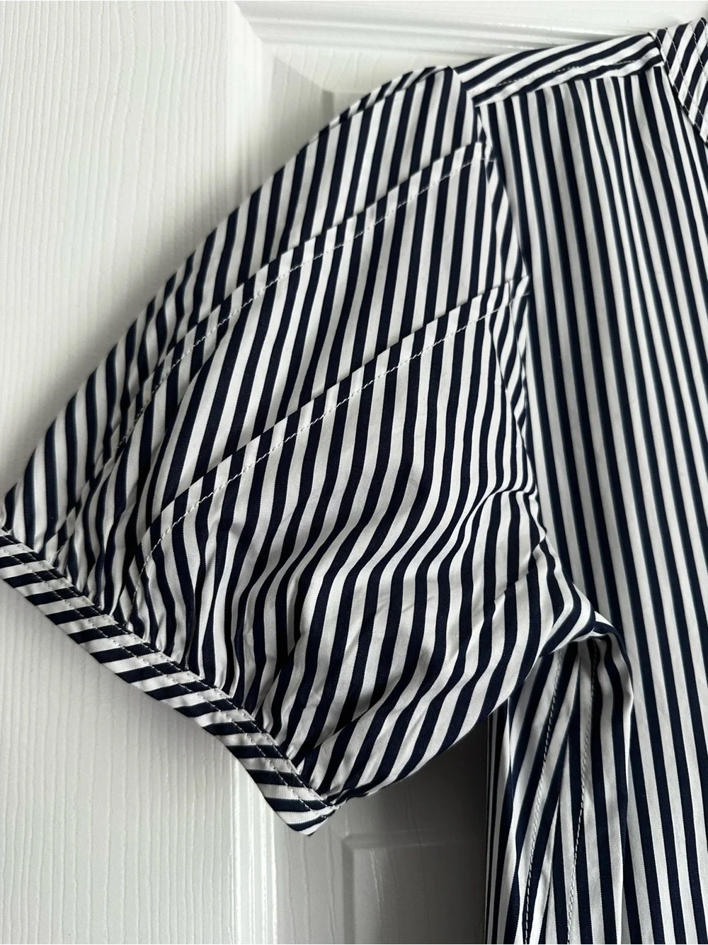 J. Crew Navy and White Striped Collarless Shirt - Picture 7 of 7